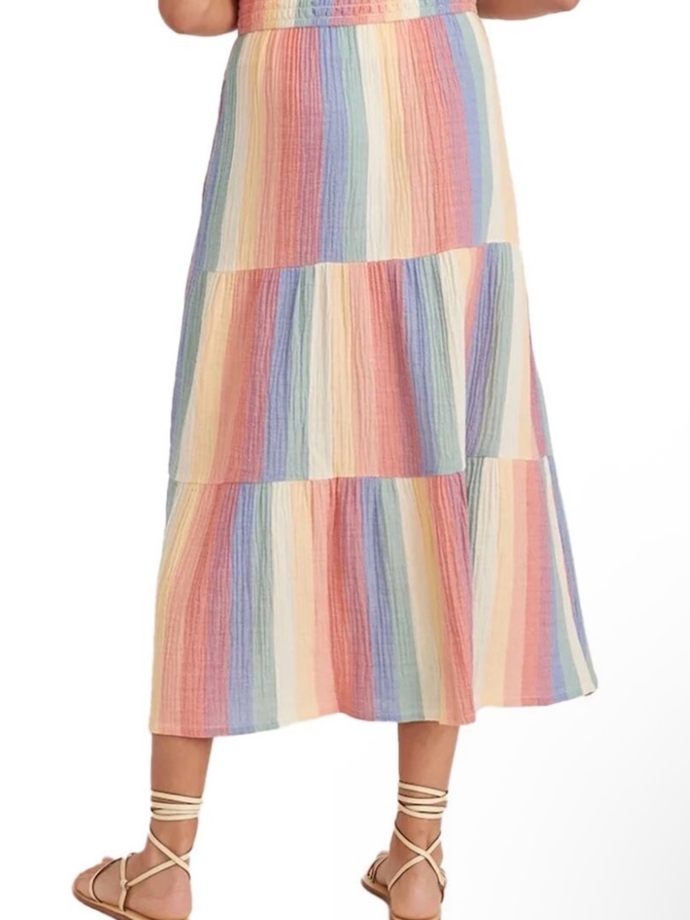 Marine Layer Corinne Pastel Rainbow Tiered Cotton Gauze Maxi Skirt - Picture 3 of 8